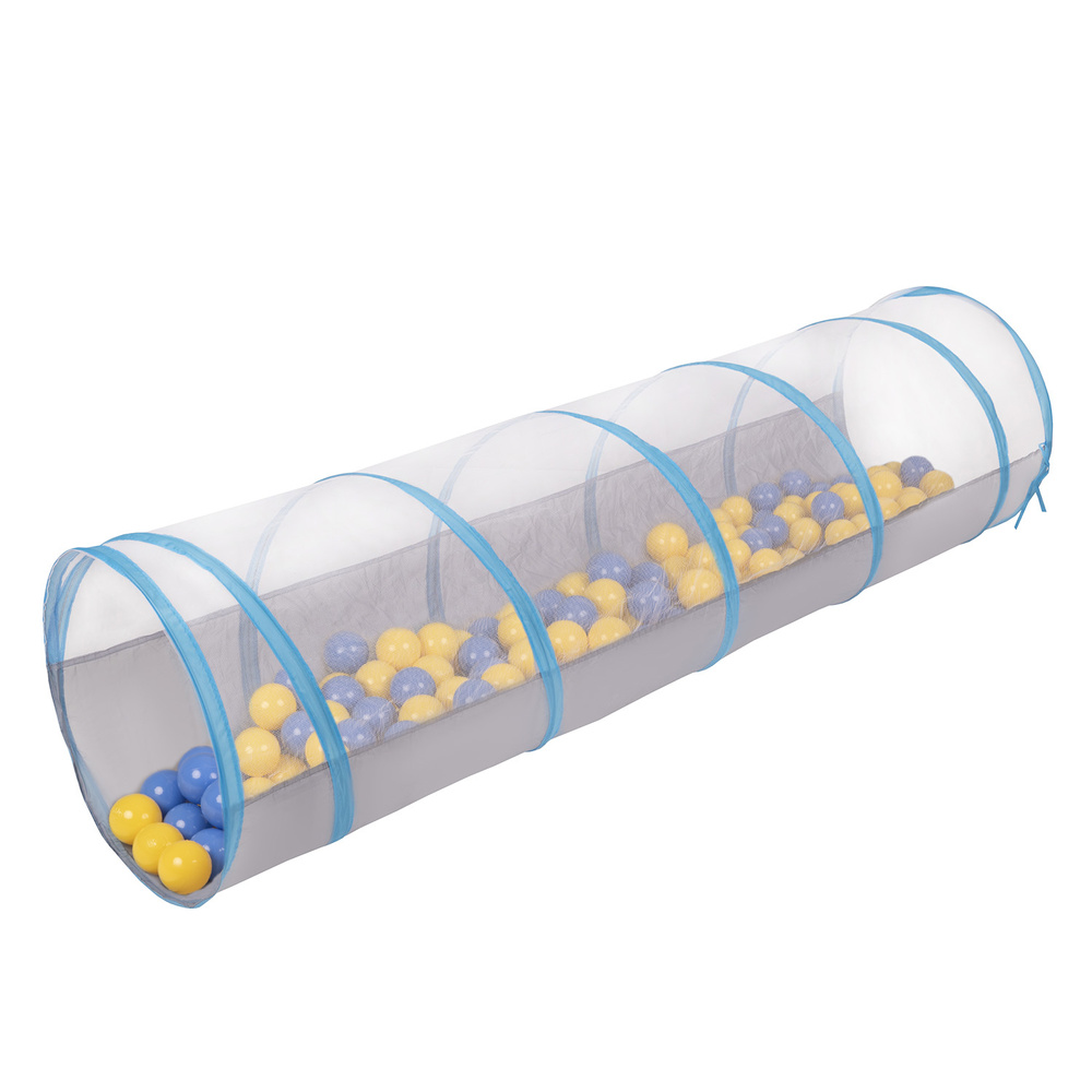 Petsona Tunel do zabawy DLA ZWIERZĄT TT-100X z piłeczkami 6cm  Zabawka tunel, szaro-niebieski: niebieski-żółty