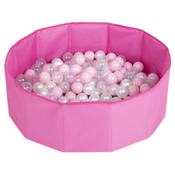 Petsona Foldable Dogs Pool with Balls, Dry Pets Foam Ball Pit, Soft Paddling Pool, pink:powderpink/pearl/transparent, 100 balls