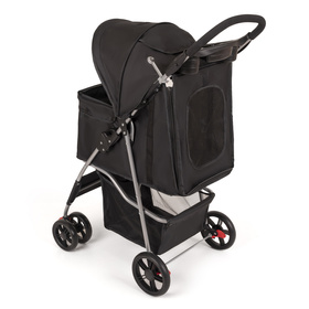 Petsona Poussette Pour Chien Pliable Confort Urbain Léger Avec Panier Rangement, noir