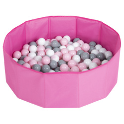 Petsona Foldable Dogs Pool with Balls, Dry Pets Foam Ball Pit, Soft Paddling Pool, pink:white/grey/powderpink, 100 balls