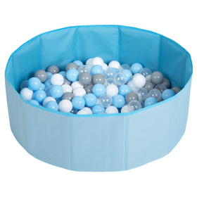 Petsona Foldable Dogs Pool with Balls, Dry Pets Foam Ball Pit, Soft Paddling Pool, blue:grey/white/transparent/babyblue