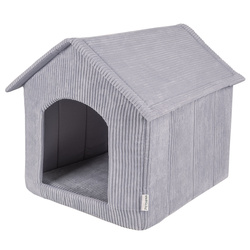 Petsona Dog House with Mattress Ribbed Texture Zipped Roof Comfort for Your Pet, Dark Grey