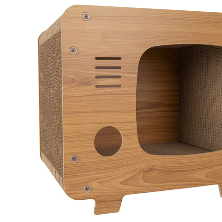 Petsona Cat Scratcher In A Shape of A TV-Box Cat Scratching Post Interactive Cat Scratching-Dome for Self-Entertainment Cat Furniture for Large And Small Cats Durable And Stable natural