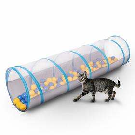 Petsona Pet Play Tunnel Collapsible Pop Up Design For Indoor And Outdoor Fun, grey-blue:blue/yellow