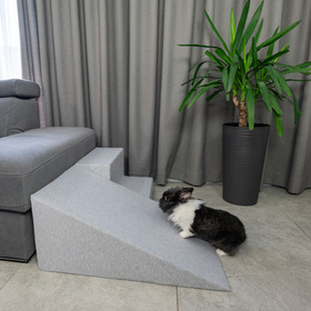 Petsona Dogs Ramp for Bed or Sofa, Foam Steps for Dogs and Cats, Pet Soft Ladder, Removable and Washable Cover, light grey
