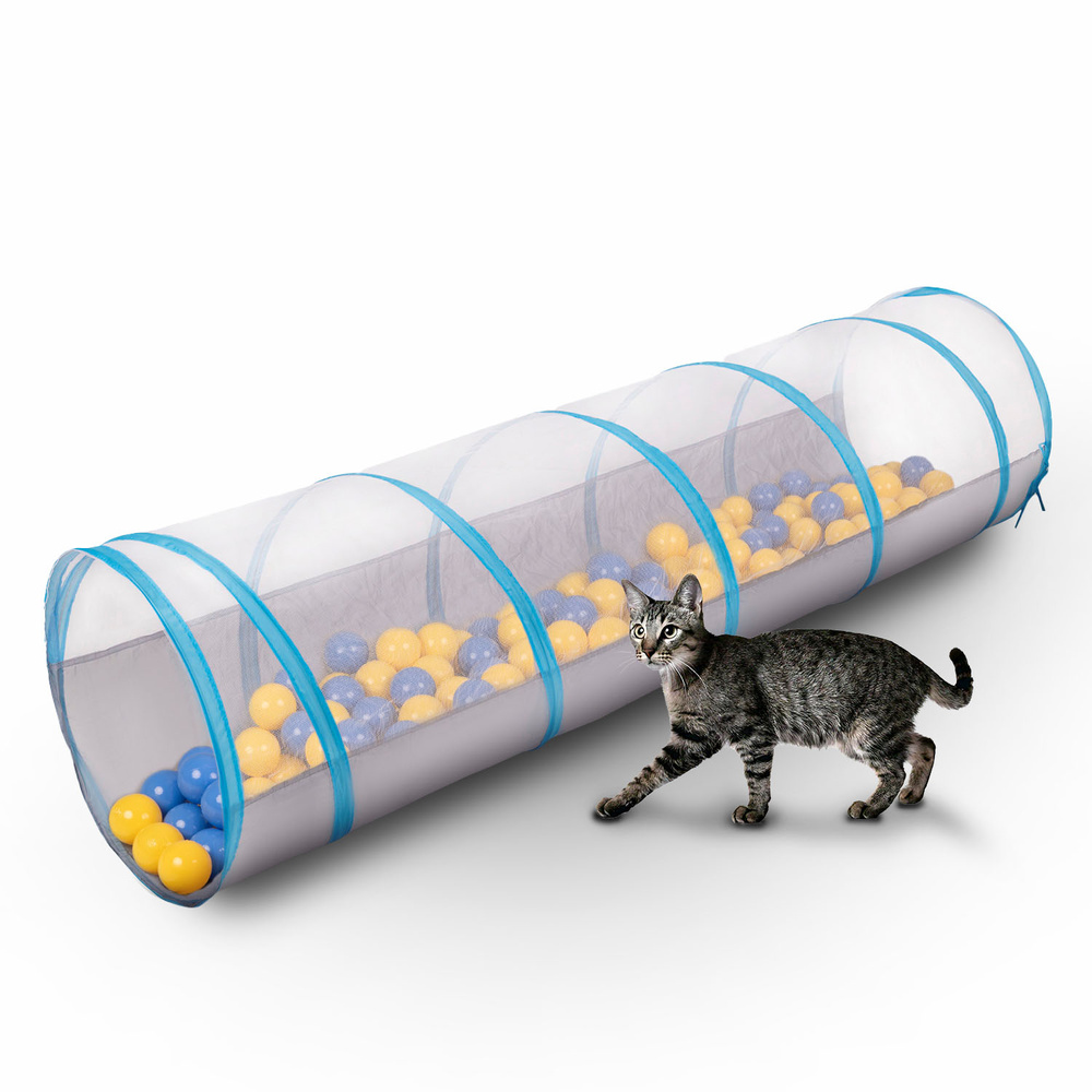 Petsona Tunel do zabawy DLA ZWIERZĄT TT-100X z piłeczkami 6cm  Zabawka tunel, szaro-niebieski: niebieski-żółty