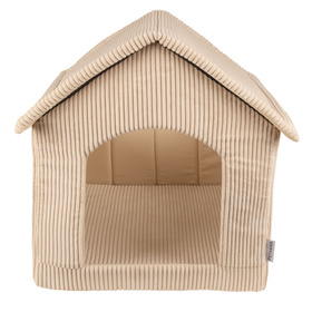 Petsona Niche Pour Chien avec Matelas Tissu Côtelé Fond Antidérapant Toit Zippé, beige