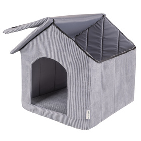 Petsona Dog House with Mattress Ribbed Texture Zipped Roof Comfort for Your Pet, Dark Grey