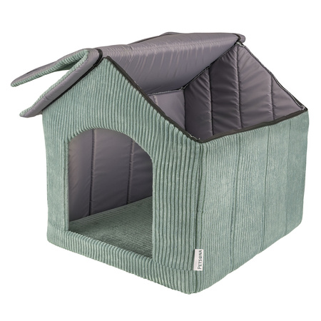 Petsona Dog House with Mattress Ribbed Texture Zipped Roof Comfort for Your Pet, Green
