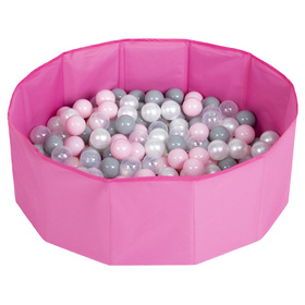 Petsona Foldable Dogs Pool with Balls, Dry Pets Foam Ball Pit, Soft Paddling Pool, pink:pearl/grey/transparent/powderpink