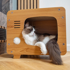 Petsona Cat Scratcher In A Shape of A TV-Box Cat Scratching Post Interactive Cat Scratching-Dome for Self-Entertainment Cat Furniture for Large And Small Cats Durable And Stable natural