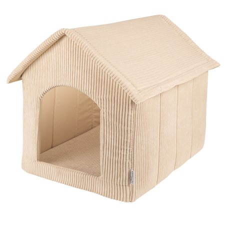 Petsona Niche Pour Chien avec Matelas Tissu Côtelé Fond Antidérapant Toit Zippé, beige