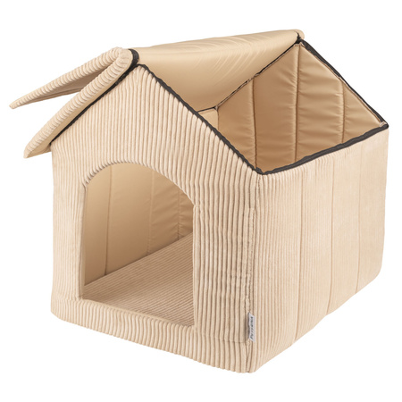Petsona Dog House with Mattress Ribbed Texture Zipped Roof Comfort for Your Pet, Beige