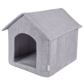 Petsona Dog House with Mattress Ribbed Texture Zipped Roof Comfort for Your Pet, Dark Grey