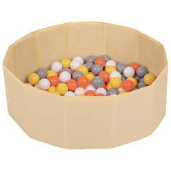 Petsona Foldable Dogs Pool with Balls, Dry Pets Foam Ball Pit, Soft Paddling Pool, light beige: yellow/white/gray/orange, 100 balls