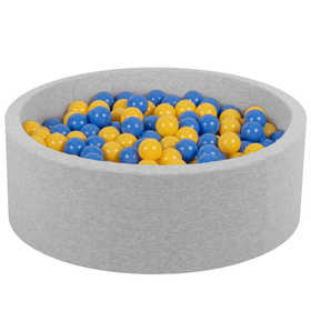 Petsona Piscine pour Chien À Balles Baignoire pour Chien Chat Animal Ronde en Mousse, gris clair: bleu/jaune