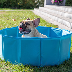 Petsona Foldable Dogs Pool with Balls, Dry Pets Foam Ball Pit, Soft Paddling Pool, blue:grey/white/turquoise, 100 balls