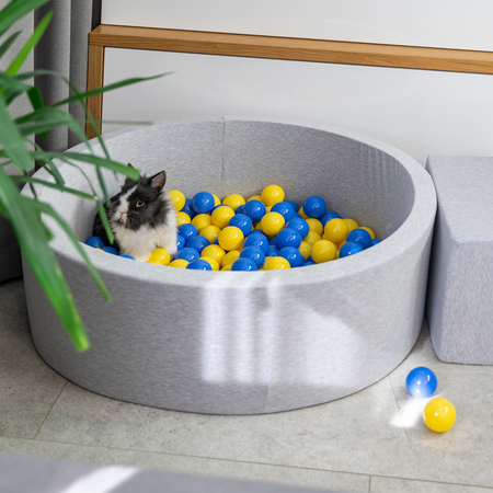 Petsona Piscine pour Chien À Balles Baignoire pour Chien Chat Animal Ronde en Mousse, gris clair: bleu/jaune