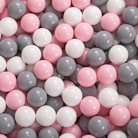 Petsona Foam Dogs Pool with Balls, Pets Soft Ball Pit, Dry Paddling Pool, Removable and Washable Cover, lightgrey:white/grey/powderpink