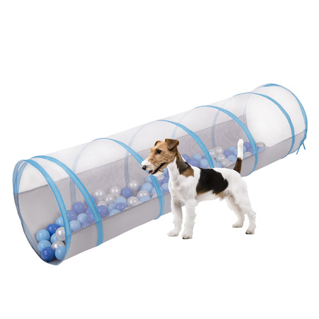 Petsona Pet Play Tunnel Collapsible Pop Up Design For Indoor And Outdoor Fun, grey-blue:babyblue/blue/pearl