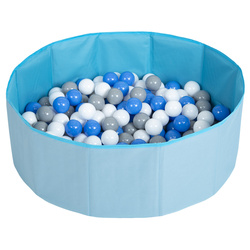 Petsona Foldable Dogs Pool with Balls, Dry Pets Foam Ball Pit, Soft Paddling Pool, blue:grey/white/blue, 100 balls