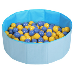 Petsona Foldable Dogs Pool with Balls, Dry Pets Foam Ball Pit, Soft Paddling Pool, blue:blue/yellow, 100 balls