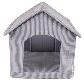 Petsona Dog House with Mattress Ribbed Texture Zipped Roof Comfort for Your Pet, Dark Grey