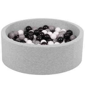 Petsona Foam Dogs Pool with Balls, Pets Soft Ball Pit, Dry Paddling Pool, Removable and Washable Cover, lightgrey:grey/white/black