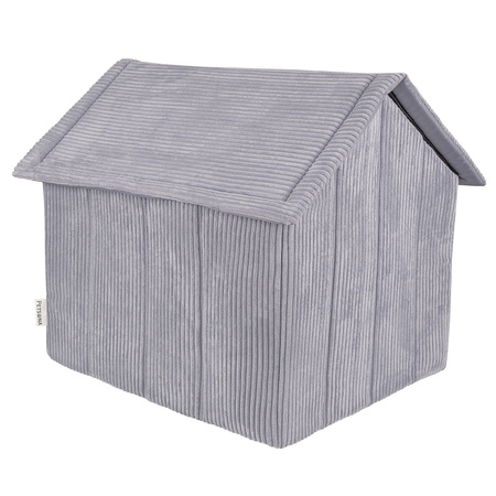 Petsona Niche Pour Chien avec Matelas Tissu Côtelé Fond Antidérapant Toit Zippé, gris foncé