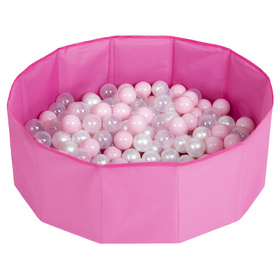 Petsona Foldable Dogs Pool with Balls, Dry Pets Foam Ball Pit, Soft Paddling Pool, pink:powderpink/pearl/transparent