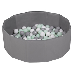 Petsona Foldable Dogs Pool with Balls, Dry Pets Foam Ball Pit, Soft Paddling Pool, Grey
