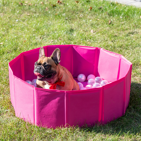 Petsona Foldable Dogs Pool with Balls, Dry Pets Foam Ball Pit, Soft Paddling Pool, pink:white/grey/powderpink
