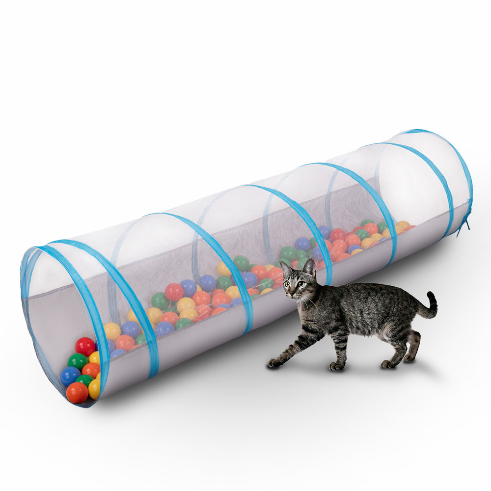 Petsona Tunel do zabawy DLA ZWIERZĄT TT-100X z piłeczkami 6cm  Zabawka tunel, szaro-niebieski: żółty-zielony-niebieski-czerwony-pomarańcz
