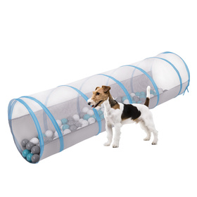 Petsona Pet Play Tunnel Collapsible Pop Up Design For Indoor And Outdoor Fun, grey-blue:grey/white/turquoise