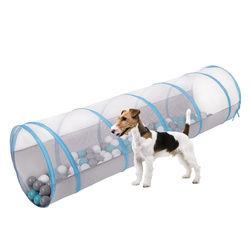 Petsona Pet Play Tunnel Collapsible Pop Up Design For Indoor And Outdoor Fun, grey-blue:grey/white/turquoise