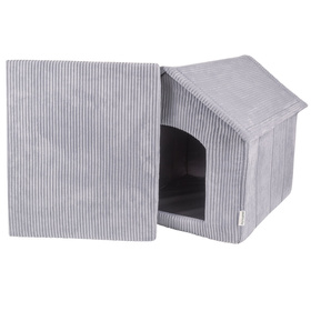 Petsona Dog House with Mattress Ribbed Texture Zipped Roof Comfort for Your Pet, Dark Grey
