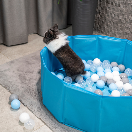 Petsona Foldable Dogs Pool with Balls, Dry Pets Foam Ball Pit, Soft Paddling Pool, blue:blue/yellow, 100 balls