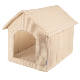 Petsona Niche Pour Chien avec Matelas Tissu Côtelé Fond Antidérapant Toit Zippé, beige