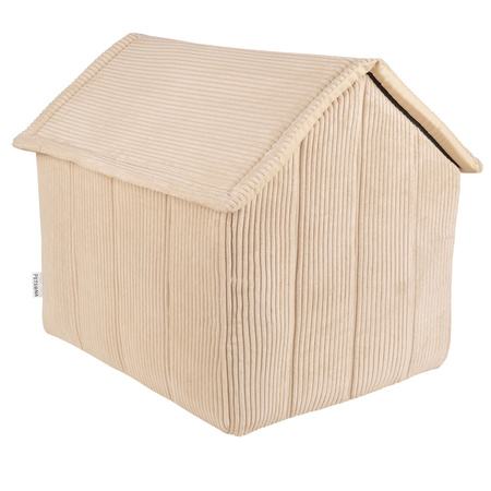 Petsona Dog House with Mattress Ribbed Texture Zipped Roof Comfort for Your Pet, Beige