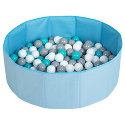 Petsona Foldable Dogs Pool with Balls, Dry Pets Foam Ball Pit, Soft Paddling Pool, blue:grey/white/turquoise