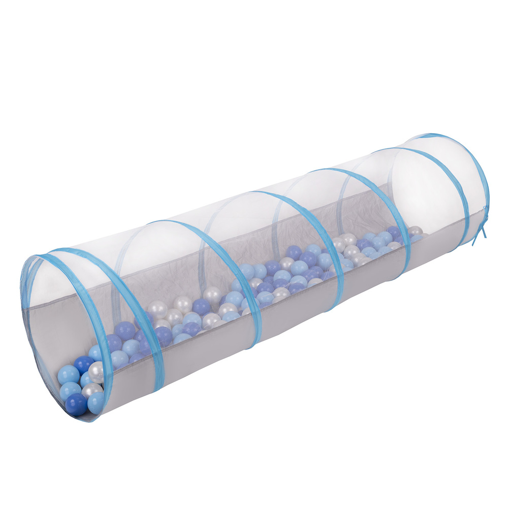 Petsona Tunel do zabawy DLA ZWIERZĄT TT-100X z piłeczkami 6cm  Zabawka tunel, szaro-niebieski: babyblue-niebieski-perła