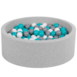 Petsona Bällebad aus Schaumstoff für Haustiere 90x30cm mit Plastikbällen Set Accessoires Spielzeuge, hellgrau: grau/weiß/türkis