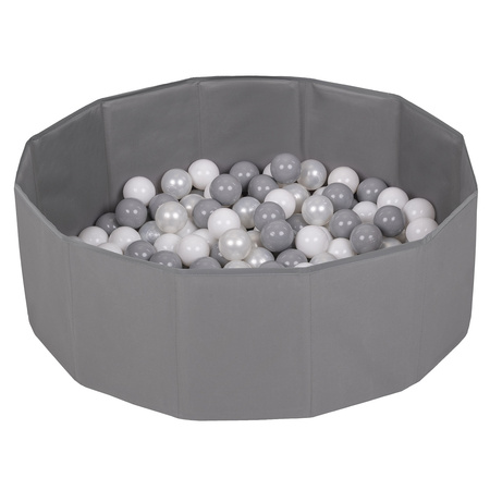 Petsona Foldable Dogs Pool with Balls, Dry Pets Foam Ball Pit, Soft Paddling Pool, Grey