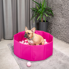 Petsona Foldable Dogs Pool with Balls, Dry Pets Foam Ball Pit, Soft Paddling Pool, pink:babyblue/powderpink/pearl, 100 balls