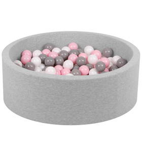 Petsona Bällebad aus Schaumstoff für Haustiere 90x30cm mit Plastikbällen Set Accessoires Spielzeuge, hellgrau: weiß/grau/puderrosa