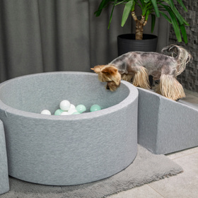 Petsona Weiche Hundepool aus Schaumstoff, Hundeplanschbecken mit bunten Bällen, Spielbereich für Hunde und Katzen, Abnehmbarem Waschbarem Bezug, hellgrau: weiß/grau/minze
