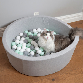 Petsona Bällebad aus Schaumstoff für Haustiere 90x30cm mit Plastikbällen Set Accessoires Spielzeuge, hellgrau: weiß/grau/minze