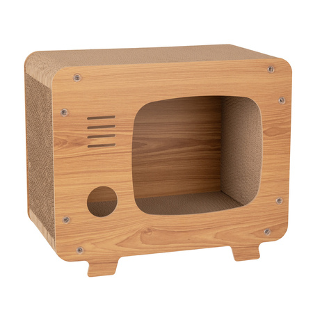 Petsona Cat Scratcher In A Shape of A TV-Box Cat Scratching Post Interactive Cat Scratching-Dome for Self-Entertainment Cat Furniture for Large And Small Cats Durable And Stable natural
