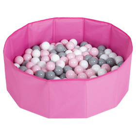 Petsona Foldable Dogs Pool with Balls, Dry Pets Foam Ball Pit, Soft Paddling Pool, pink:white/grey/powderpink
