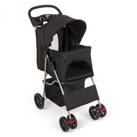 Petsona Dog Stroller with Rain Protection Pet Pushchair Foldable 15kg Capacity, Black